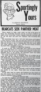 This edition of Graddick’s “Sportingly Yours” column from September 10, 1965 gives details on the Panthers’ yet-to-be-played match against the Bainbridge Bearcats.