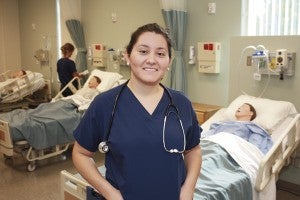 Nursing student Miriam Rodriguez in the state of the art lab in the Georgia Southwestern State University School of Nursing.
