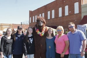 Shown with Schley Squatch are, from left, Candice Wiggins, Mindy Morris, Hailei Jones, Macy Lawhorn, Teresa Halstead and Blake White.