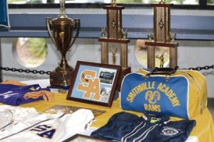 Championship trophies, uniforms, gym bags, scrapbooks and other memorabilia filled three tables at the Smithville Academy Reunion held at Lake Blackshear. The school was open from 1970 to 1975. Alums today include a number of prominent Lee and Sumter countians. 