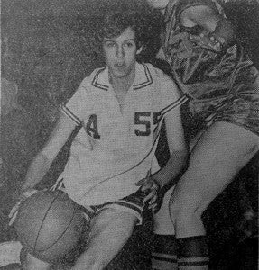 Submitted by Melvin Kinslow: Deborah Mason, a forward for the 1966 AHS Pantherettes, dribbles past a Cochran opponent during the final round of the state girls’ basketball championship.