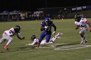 Michael Murray/Americus Times-Recorder: ASHS’ Braelin Williams jukes past a Shaw defender after pullling in an AJ Payne pass during the second quarter of the Panthers’ Oct. 14 contest against the Raiders in Americus.