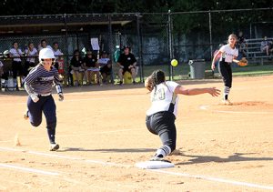 Michael Murray/Americus Times-Recorder: Southland senior, Kaitlyn Smith, reaches out to snag the ball and dispatch a Tiftarea runner during the Lady Raiders’ Sept. 22 contest against the Lady Panthers in Americus.
