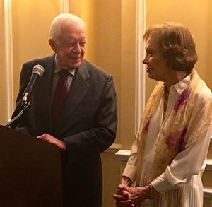 President Jimmy Carter surprised guests at Friday night’s Gala Awards Banquet and delivered a short speech. ‘The Rosalynn Carter Institute has programs all over the United States,’ he sstated. ‘We need to have their valuable services in every community.’ 