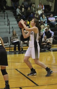 MICHAE MURRAY I ATR: Southland freshman, Macy Williams, sizes up a shot from the charity stripe during the Lady Raiders’ Jan. 6 tilt against the Crisp Academy Lady Wildcats in Americus.