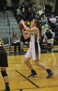 MICHAE MURRAY I ATR:   Southland freshman, Macy Williams, sizes up a shot from the charity stripe during the Lady Raiders’ Jan. 6 tilt against the Crisp Academy Lady Wildcats in Americus.