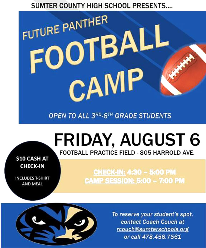 Sumter County High School to host football camp on Friday, August 6